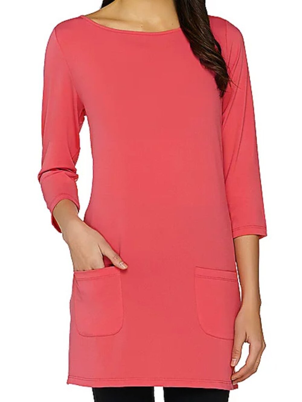 Joan Rivers 3/4 Sleeve Long Tee Shirt with Patch Pockets  16733